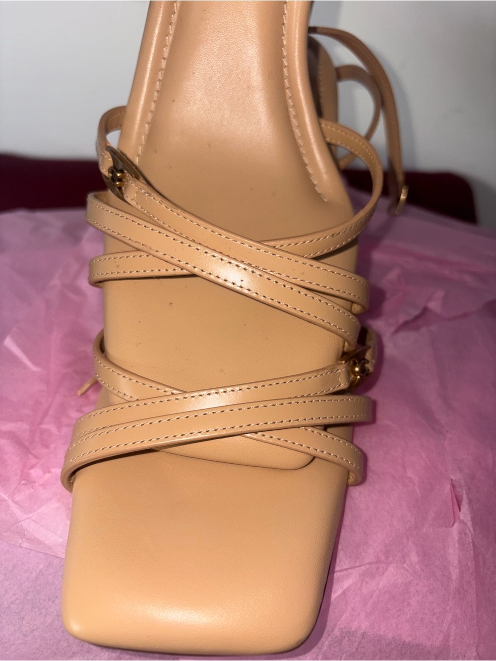 Coach Women's Nude Strappy Square-Toe Heels - Picture 6 of 7